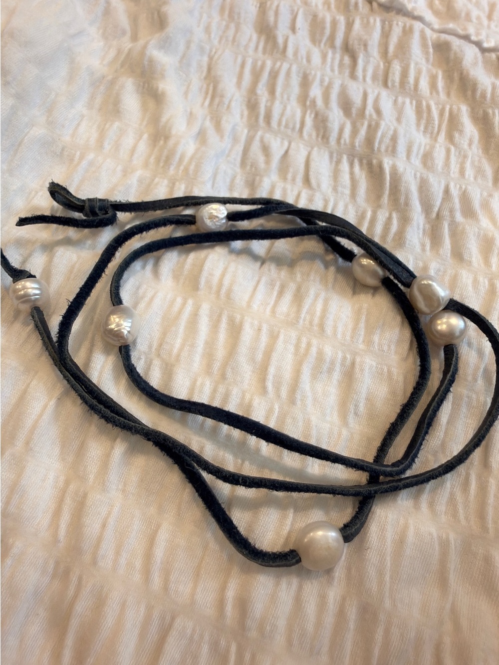 Black Suede Wrap bracelet with peal beads